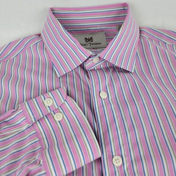 HICKEY FREEMAN Mens‎ M Pink Stripe Long Sleeve Button Up Shirt Collared Cotton - Picture 1 of 6